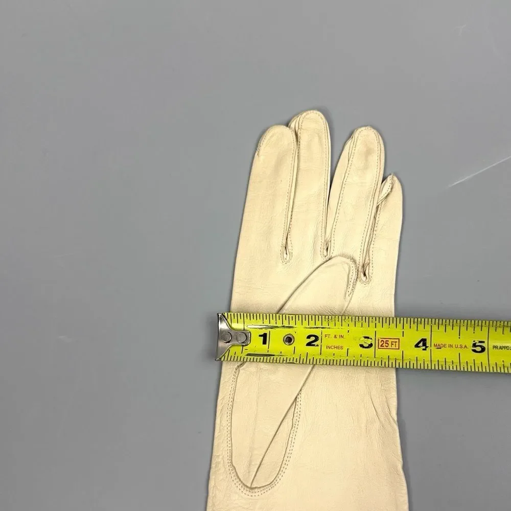 Vintage Leather Cream Gloves Made in France Unlined Women's Size 7,5